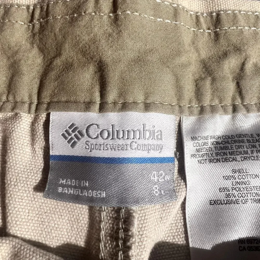 Columbia Mens Khaki Shorts 42 Beige Flat Front Casual Outdoor Hiking Cotton